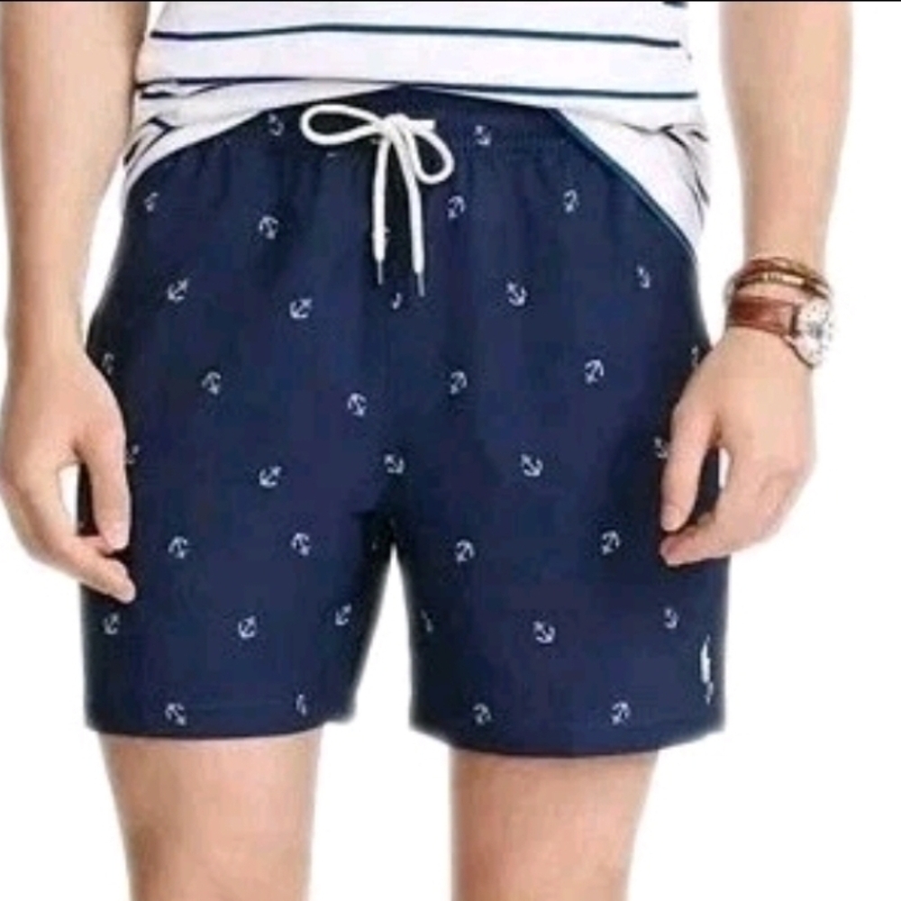 POLO ralph lauren XL Traveler Classic Swim Trunks‎ Anchor Logo  Mesh Lined Navy